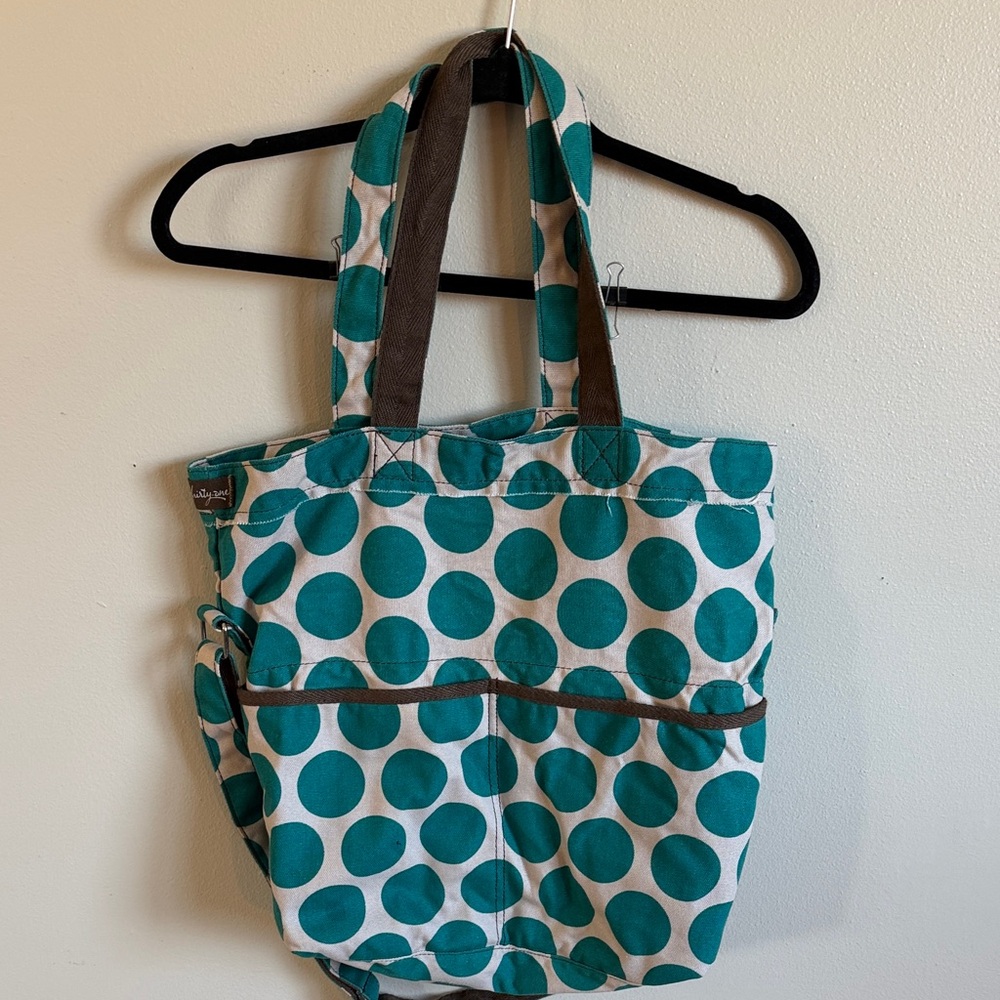 Large Thirty One Teal Polka Dot Canvas Tote Bag - Picture 2 of 4